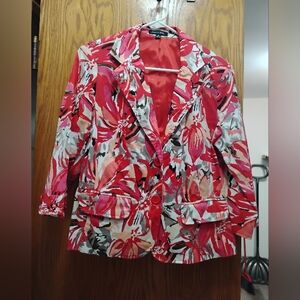 Notations Floral Blazer Jacket | Red Pink | Size M | Fully Lined
